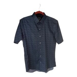 Zachary Prell Siddigui Dark Teal Dotted Print Short Sleeve Button Up Shirt Med
